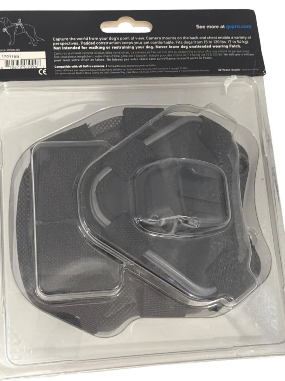 GoPro Fetch Dog Harness For Cameras Adjustable Fit 15-120 Lbs Black New